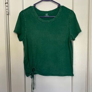 Aerie Short Sleeve Green Tie-Front Cropped Tee size M